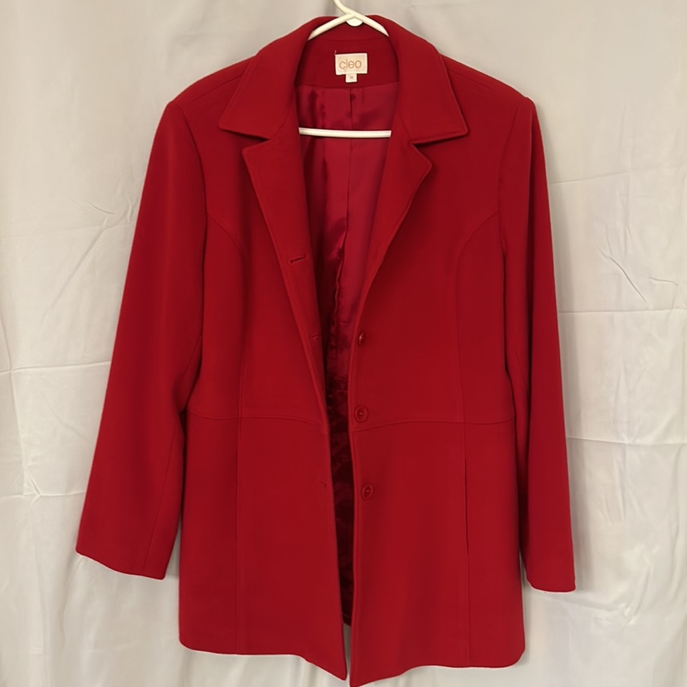 Cleo Red Longline Button-Front Blazer Jacket - Size 14 - Picture 2 of 4